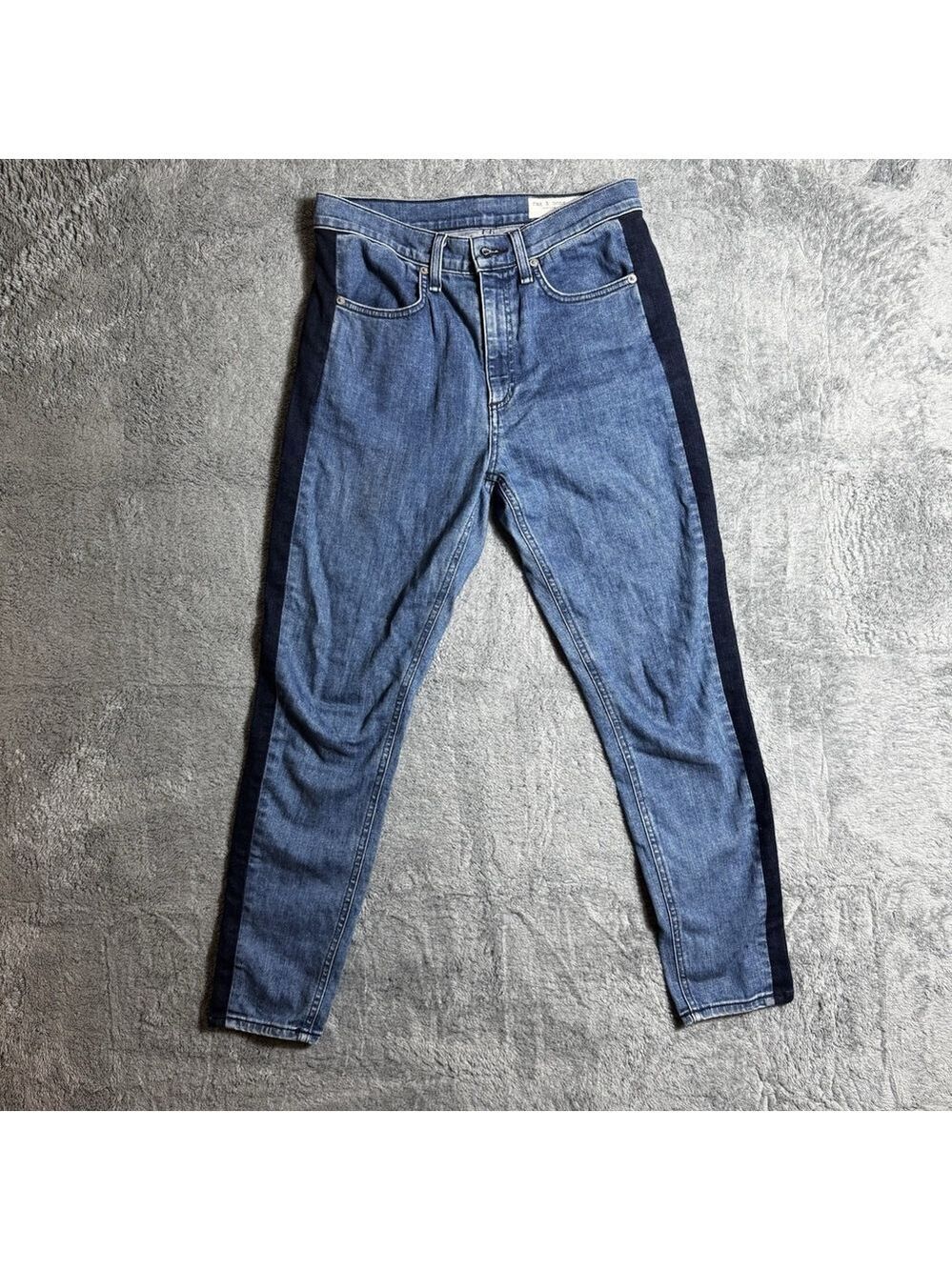 Rag and Bone Mazie Jeans High Rise Skinny Denim Double Indigo Stripe Size 28
